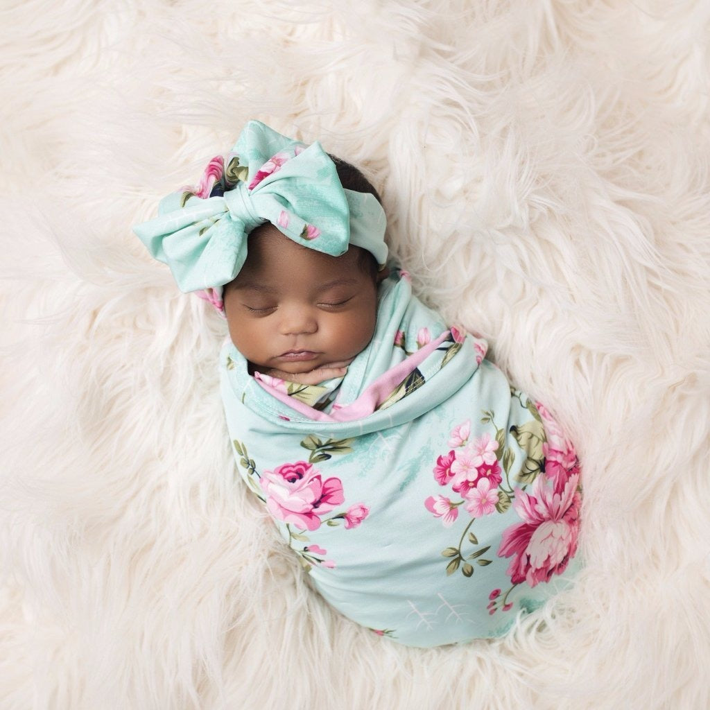 Posh peanut aqua floral swaddle new arrivals